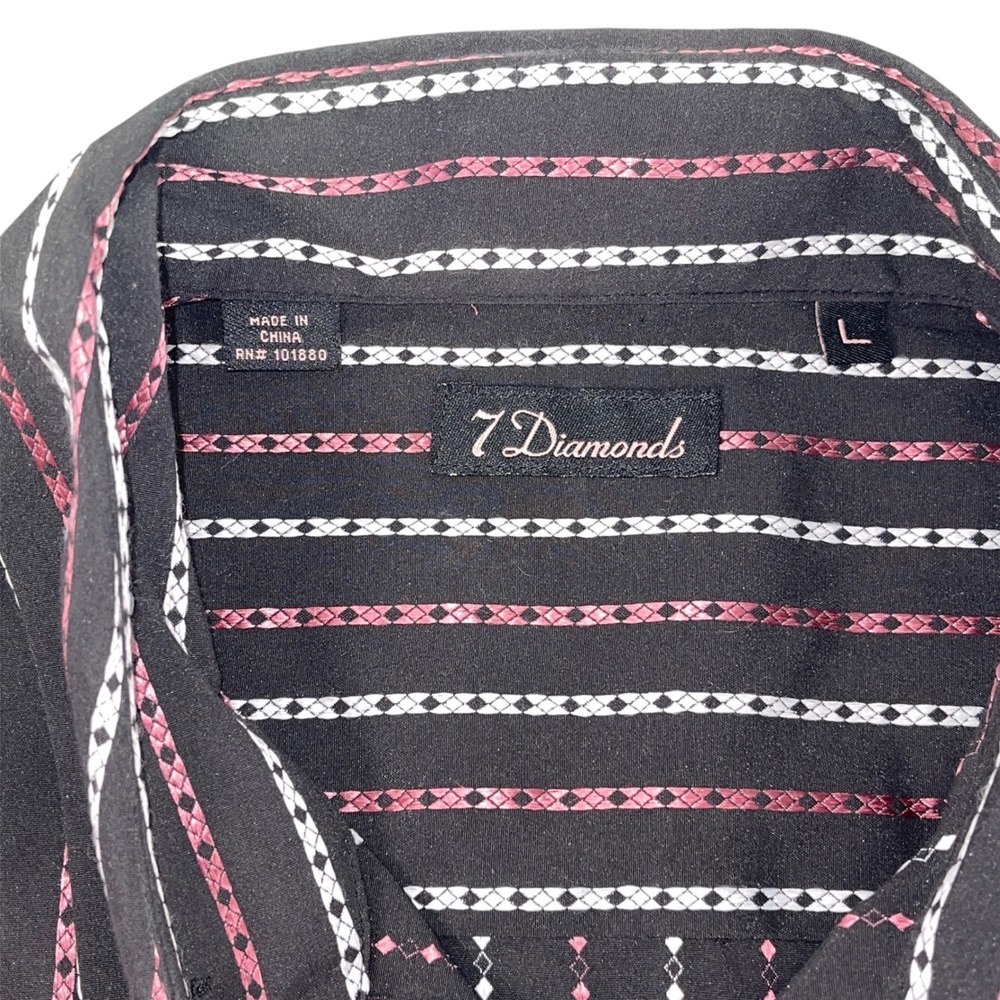 7 Diamonds Mens Black‎ Pink Vertical Striped Button Down Dress Shirt L - Picture 4 of 7